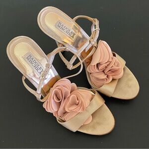 Badgley Mischka “Randee” T-Strap satin platform heels